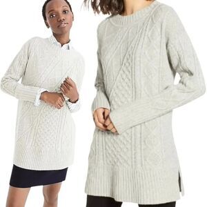J.CREW Oversized Cable Knit  Tunic Sweater In Heather Dusk Light Grey Small